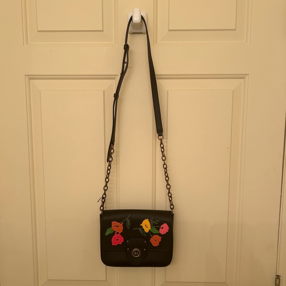 NWT Ralph Lauren millbrook chain cross body black bag in floral design